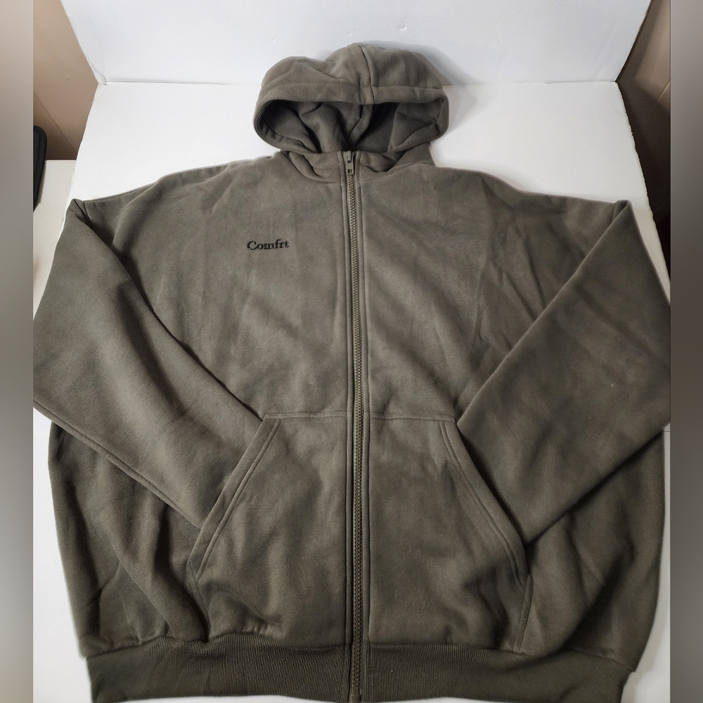 Comfrt Cloud Zip Hoodie Unisex XL Millstone Green Full Zip Oversized - Picture 2 of 7